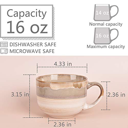 Bosmarlin Large Ceramic Coffee Mug Set of 2 - 16oz Jumbo Latte Cups, Brown Grey, Dishwasher & Microwave Safe