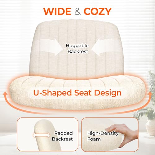 Orange Factory Criss Cross Chair, Wide Fabric Vanity Desk Seat, Beige