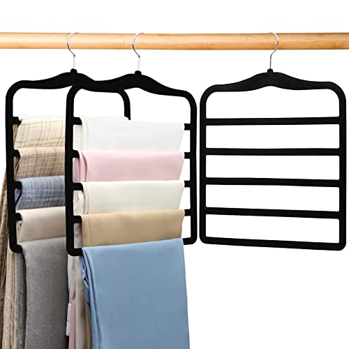 3-Pack Velvet Pants Hangers Space Saving 5-Tier Trouser Racks