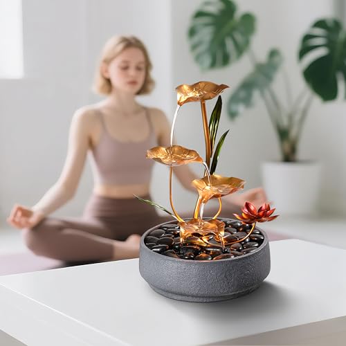 4-Tier Lotus Tabletop Water Fountain - Zen Meditation Desk Decor for Home