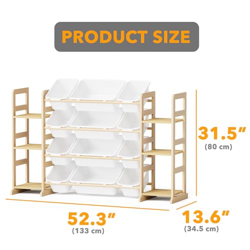 Kids Toy Storage Organizer Shelf with Bookshelf & 12 Bins, 52.3" W