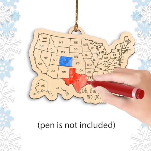 TRUMPETIC US Travel Map Christmas Ornament - DIY 50 States Travel Checklist Gift