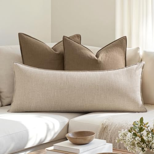 MIULEE Boho Linen Lumbar Pillow Cover 14x36 - Neutral Farmhouse Accent
