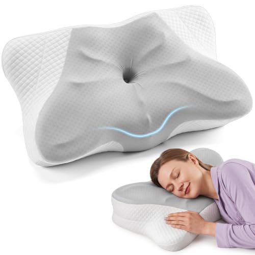 Cervical Pillow for Neck Pain Relief | Cooling Memory Foam, Ergonomic Design, Queen Size, Grey
