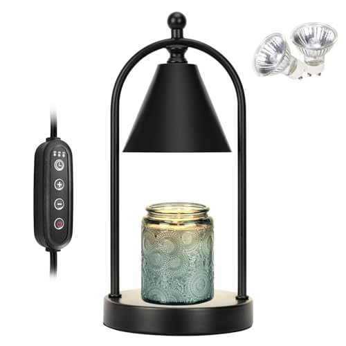 Dimmable Candle Warmer Lamp with Timer & 2 Bulbs - Black
