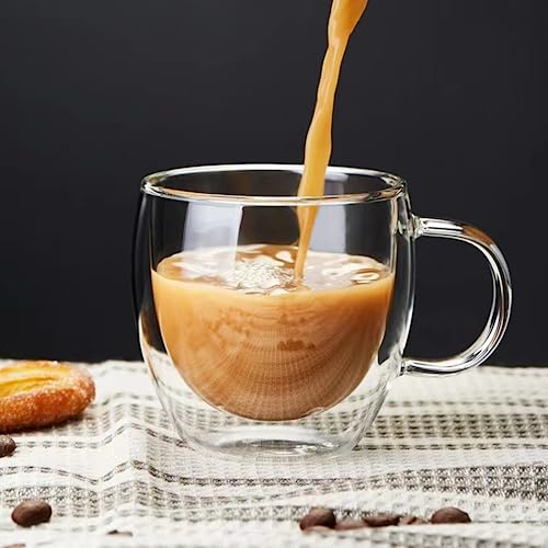 Mfacoy Double Wall Insulated Glasses Set of 4 - 5 oz Clear Coffee Cups with Handle