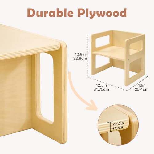 FUNLIO Montessori Toddler Chair 1-3 Years, Height Adjustable Natural Pine Wood, Includes 1pc - Montessori Furniture for Eating & Play