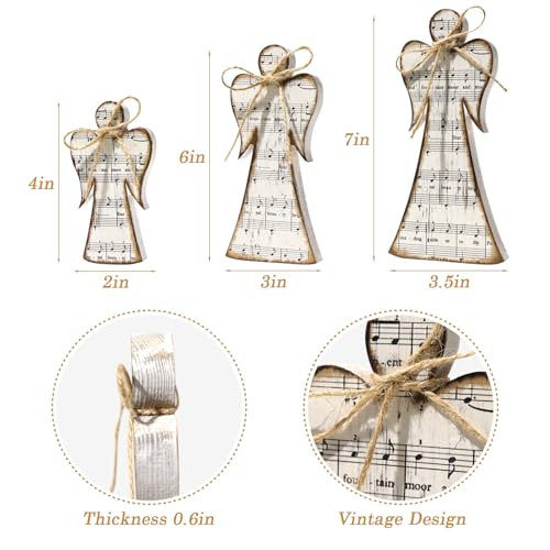 Treory Rustic 3Pcs Angel Decor Set – Christmas Carols Wooden Nativity Ornaments