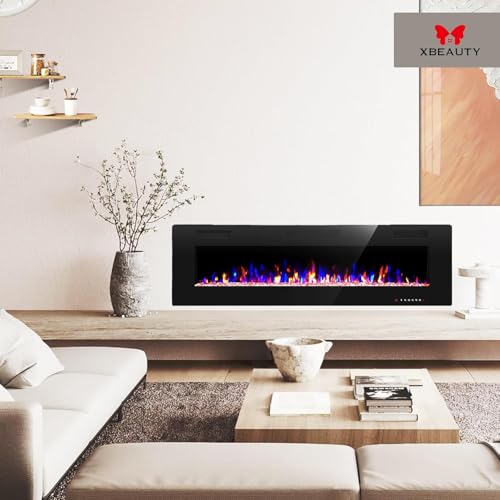 50-Inch Recessed and Wall-Mounted Electric Fireplace Heater with LED Flames