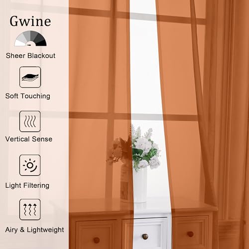 Burnt Orange Light Filtering Sheer Curtains - 2 Panel Set (42x84 In)