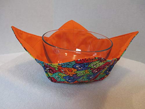 Reversible Quilted Microwave Bowl Cozy - 100% Cotton Tie Dye Cat Print