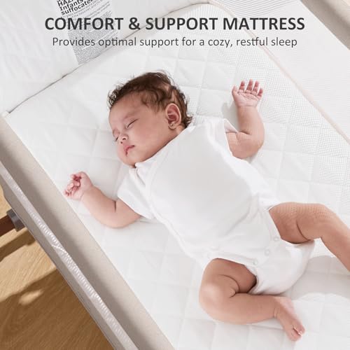 3-in-1 Baby Bassinet & Bedside Sleeper with Adjustable Height & Mattress