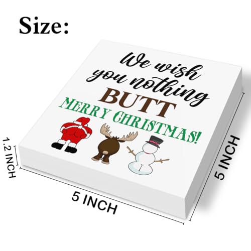 Funny Christmas Sign Decor for Bathroom We Wish You Nothing Butt Merry Christmas Wood Block Sign - Variation D