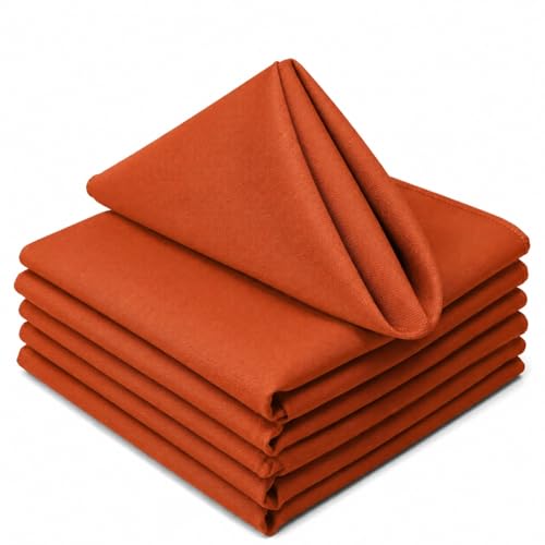 17x17 Polyester Cloth Napkins, Set of 6 - Burnt Orange Easy-Care Linens