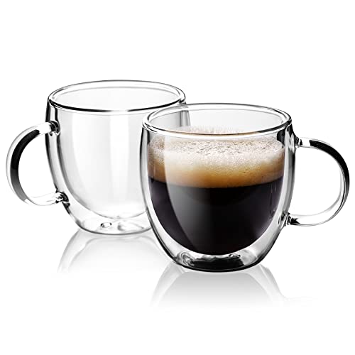 Double Wall Borosilicate Glass Espresso Cups Set of 2 5oz - Thermo Insulated Coffee Mugs