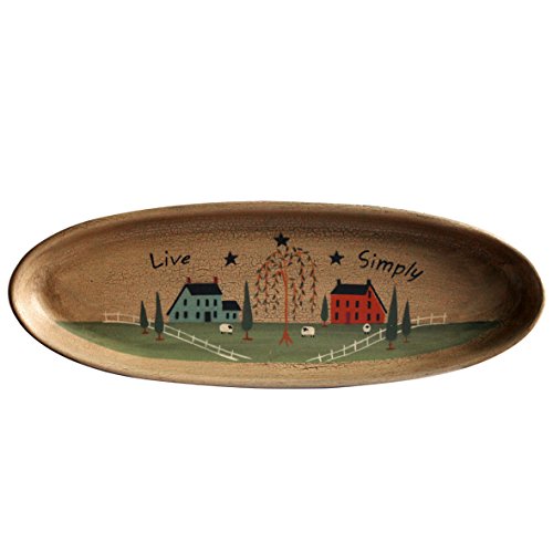 Rustic Willow Tree & Sheep Oval Decorative Wood Plate, 15.5-Inch