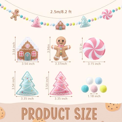 Gingerbread Felt Ball Garland 8.2 ft Candy-Colored Christmas Banner with Pom Poms