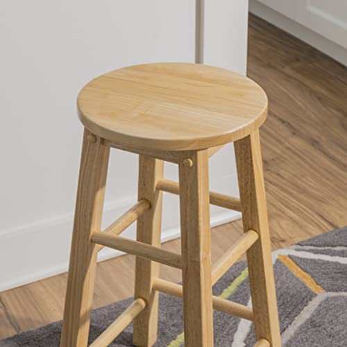 24-Inch Solid Wood Counter Height Barstool with Round Seat, Natural Finish