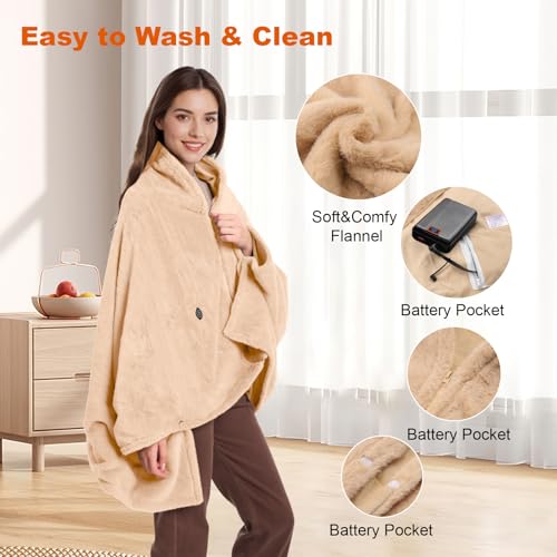 Cordless Wearable Heated Throw Blanket with 20000mAh Battery & 6 Zones
