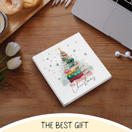 Christmas Tree Bookish Wooden Desk Sign - All Booked for Christmas Gift, 5x5 Inch