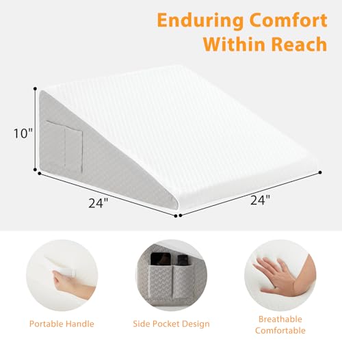 Ruqmuis 10" Bed Wedge Pillow for Acid Reflux, Snoring & Back Pain Relief