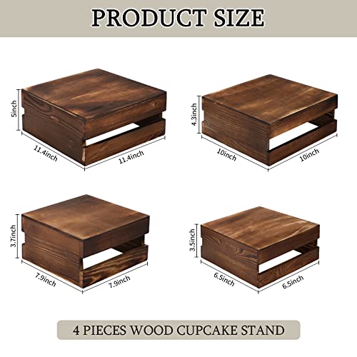 Sieral Burnt Wood 4-Piece Cake Stand Set for Party and Dessert Display