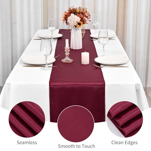Lykoow Burgundy Satin Table Runner 16 Pack 30 x 183 cm for Weddings & Parties