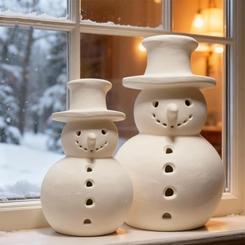 Handmade Terracotta Snowman Figurine - Rustic Christmas Decor & Tealight Holder