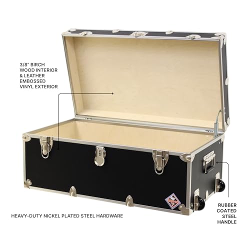 Large Rolling Storage Trunk, 32-Inch Footlocker with Wheels, Birch Plywood