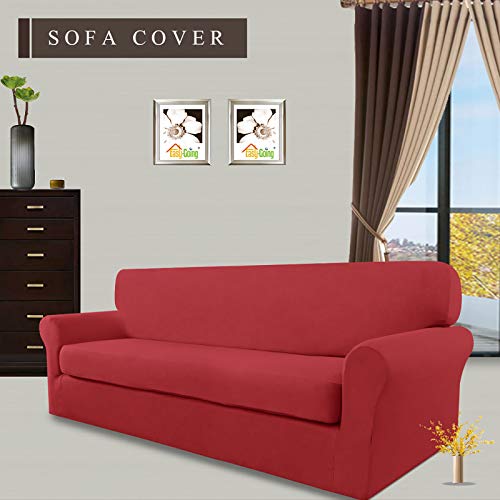 Easy-Going 2-Piece Oversized Couch Sofa Slipcover XL Red Washable Furniture Protector