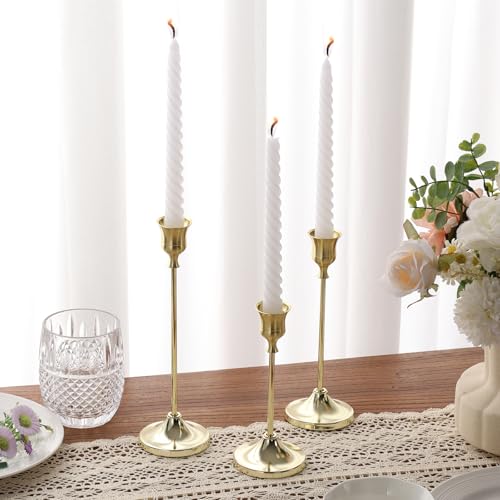 Gold Metal Candlestick Holders Set of 4 with Anti-Slip Pads