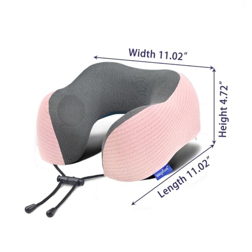 Memory Foam Travel Neck Pillow with Sleep Mask & Earplugs - Pink Striped