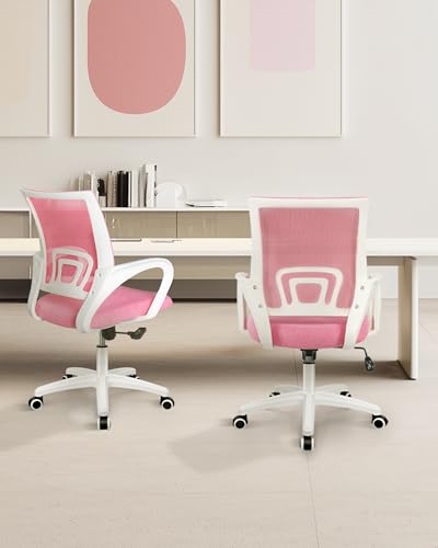 Ergonomic Mid-Back Mesh Office Chair with Lumbar Support, Pink