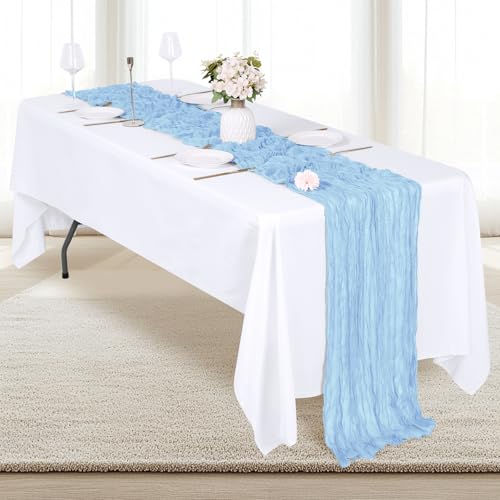 12 Pack Baby Blue Cheesecloth Table Runners, 17x108 Inch Boho Gauze Fabric