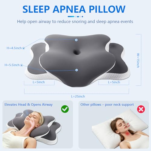 Ergonomic Cervical Memory Foam Pillow for Neck Pain & Snoring Relief, Gray