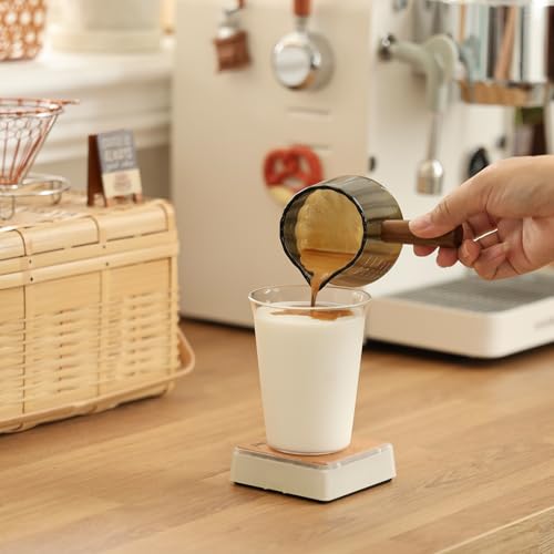 Olvini Gray 6oz Espresso Cups with V-Shaped Pour Spout and Wooden Handle