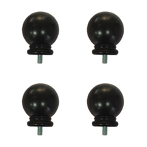 4 Pcs Curtain Rod Finials, Ball Shape Ends for 5/8 Inch Rods, Black