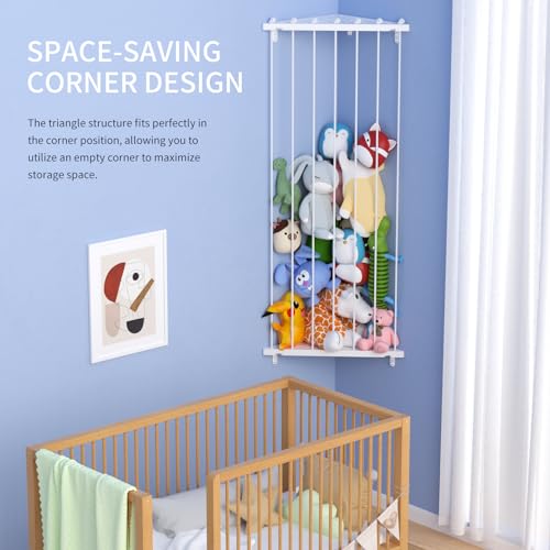 Befayoo White Corner Stuffed Animal Storage Organizer Hammock - Kids Toy Wall Mount