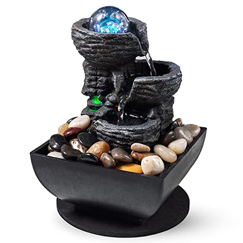 Indoor Tabletop Waterfall Fountain with LED Lights & Natural Rocks