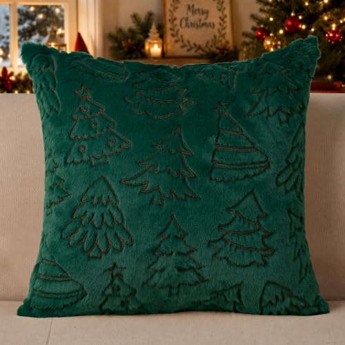 KUYZT Christmas Pillow Covers 18x18 Pack of 2 Green Tree Plush Decor