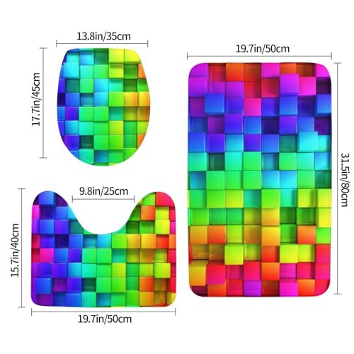 3-Piece Rainbow Bathroom Rug Set, Non-Slip Soft Memory Foam Bath Mat