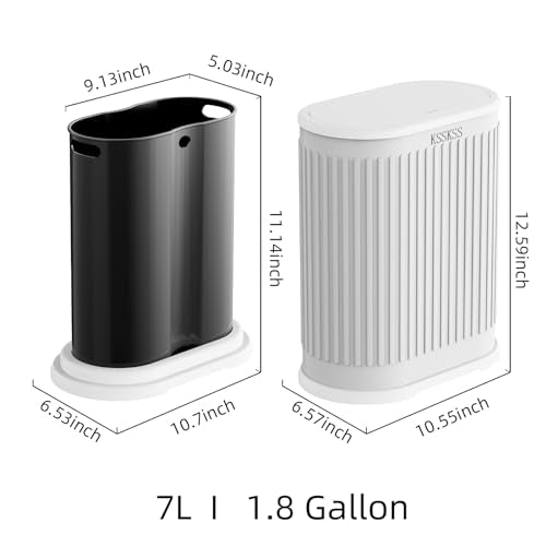 Small Bathroom Trash Can with Lid Slim 1.8 Gallon Pop-Up Garbage Bin