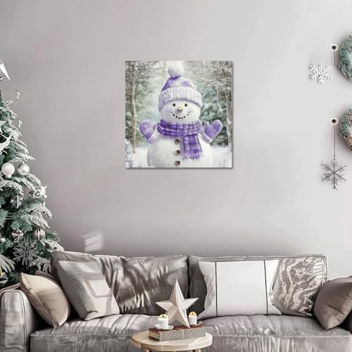 Christmas Snowman Wall Art Canvas Poster - Purple, 20 x 20 Inches
