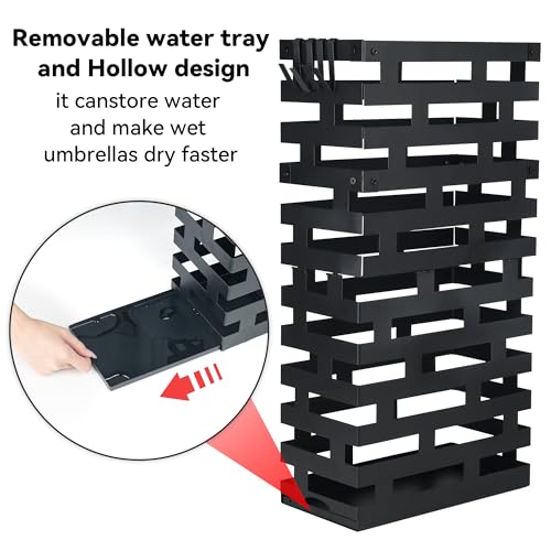 23-Inch Metal Umbrella Stand for Entryway with Drip Tray and Hooks