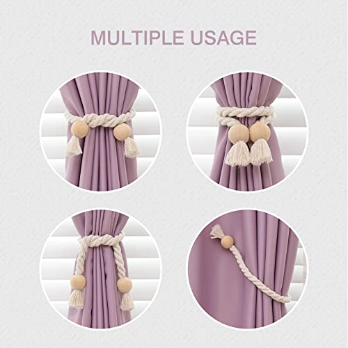Magnetic Curtain Tiebacks - 2 Pack Boho Cotton Rope Holdbacks