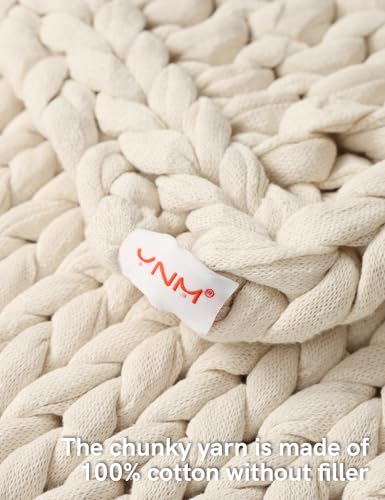 Chunky Knit Weighted Blanket, 10lb Cotton Sensory Throw, Cream White