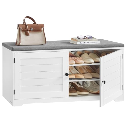 3-Tier Shoe Storage Bench with Removable Cushion and Adjustable Shelves