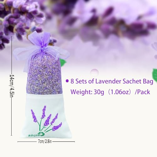 8-Pack Natural French Lavender Sachets for Closets, Drawers, and Cars