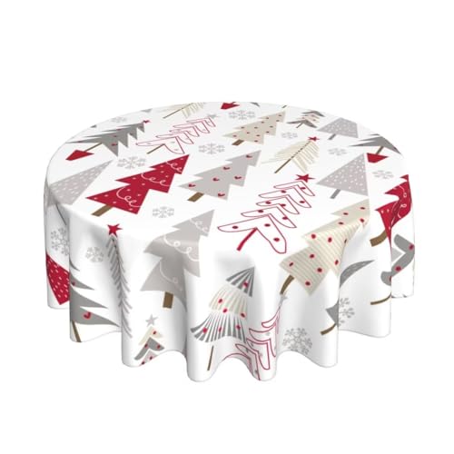 Christmas Tablecloth Round 60 Inch with Christmas Tree Pattern – 150cm Polyester, Indoor/Outdoor