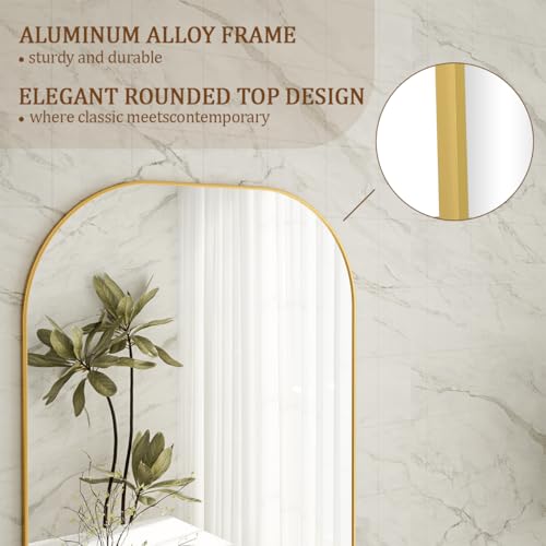 56" x 21" Full Length Floor Mirror with Stand, Shatterproof Arched Mirror
